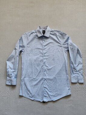Grafton 1853 Mens Dress Shirt Slim Fit Blue Paisley Floral Long Sleeve 15-15.5 M